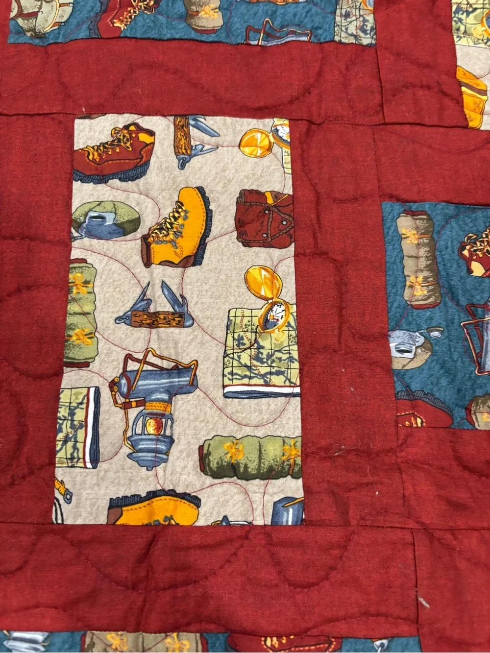 Handmade Baby Toddler Boy Camping Theme Print Quilt Grandpa Core
